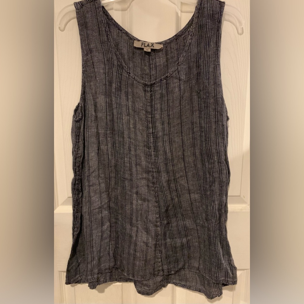 Black And White Ladies 100% Linen Pull Over Shirt Loose Tank Top Size M By FLAX